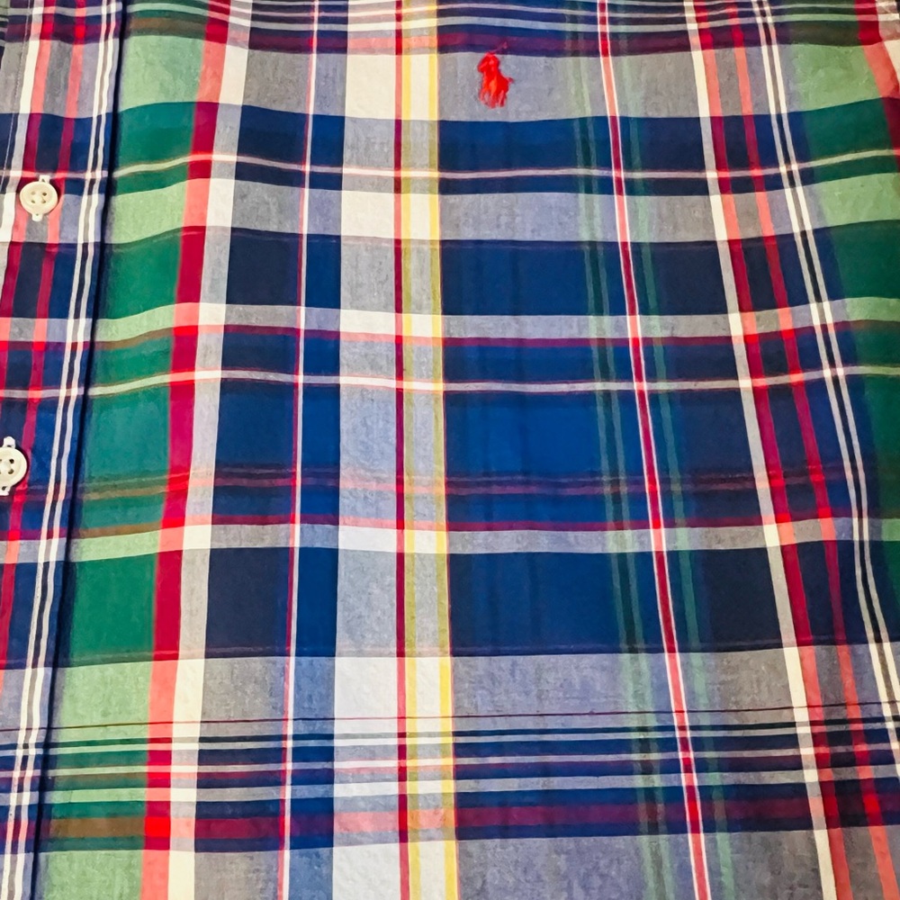 Ralph Lauren Blue Label Men's Blue and Green Plaid Button Down Shirt Size 3XB - Picture 8 of 11